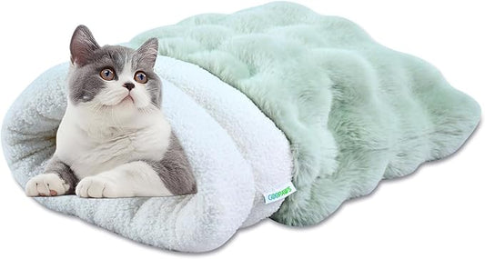 4 in 1 Self Warming Burrow Cat Bed, Pet Hideway Sleeping Cuddle Cave (Style2- Green)