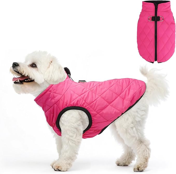 SCENEREAL Dog Winter Coat - Warm Dog Jacket with Built-in Harness for Small & Medium Dogs, Waterproof Cold Weather Coat with Zipper, Fleece Puffer Vest Windproof Snow Clothes for Puppy & Pet