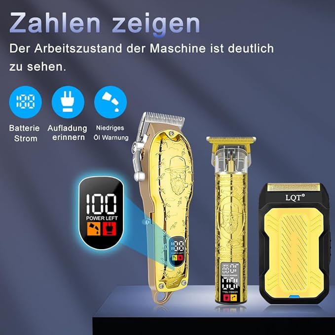 Professional Hair Clipper Set for Men Electric Shaver Razor Cordless Hair Cutting Barber Clippers Beard Trimmer Men’s Grooming Kit Gifts for him (Gold)