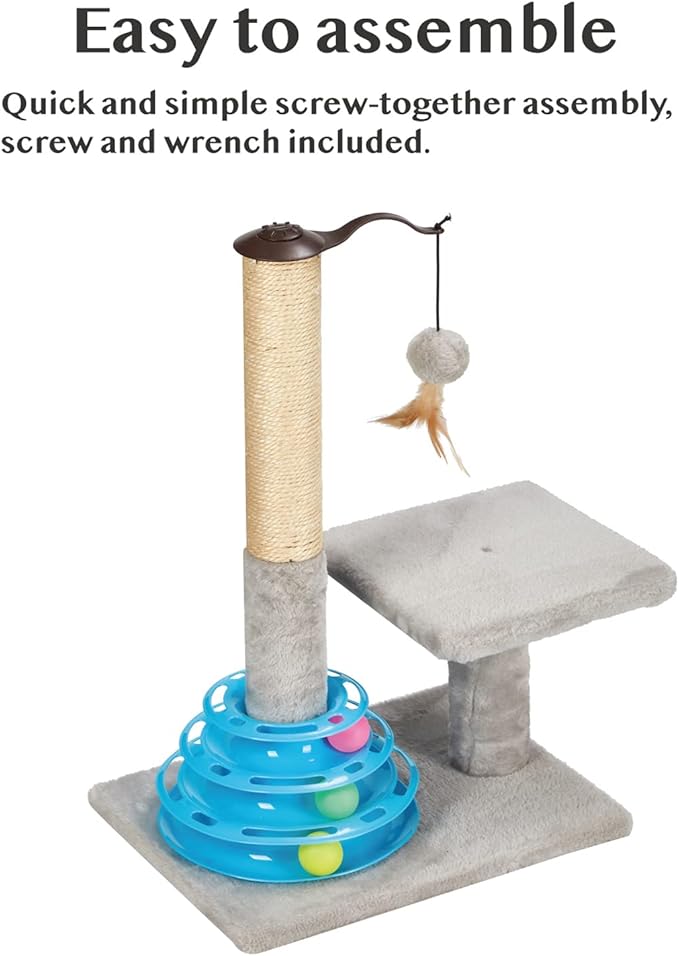 PEEKAB Cat Scratching Post Kitten Sisal Scratcher Tree with Tracks Toy Balls for Indoor Cats and Kittens 25 inches