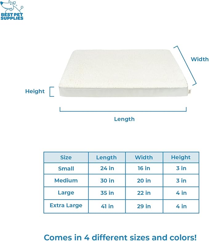 Best Pet Supplies Cute Dog Crate Mat Flat Bed with Waterproof Exterior, Thick Orthopedic Egg Foam Mattress, and Soft Sherpa Fleece Cover for Small, Medium, and Large Breeds - Beige, 30X20X3