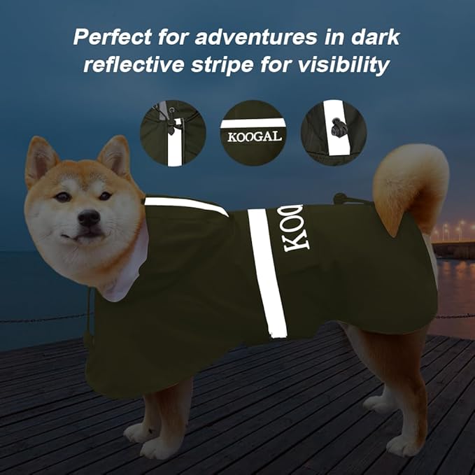 Hooded Dog Raincoat Apparel Poncho Waterproof Dog Clothes Pet Jacket,Dog Raincoats Winter Jacket for Small to Medium Dogs(Green,3XL)