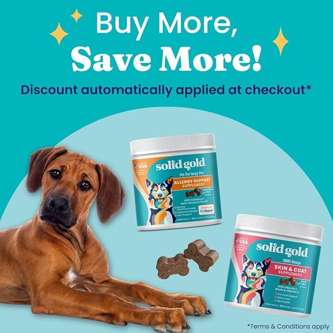 Solid Gold Dog Allergy Relief Chews - Dog Itching Skin Relief & Seasonal Allergies Support - Alaskan Salmon Oil for Dogs Skin, Coat & Immune Support - Bacon Flavor Soft Allergy Chews for Dogs -120ct