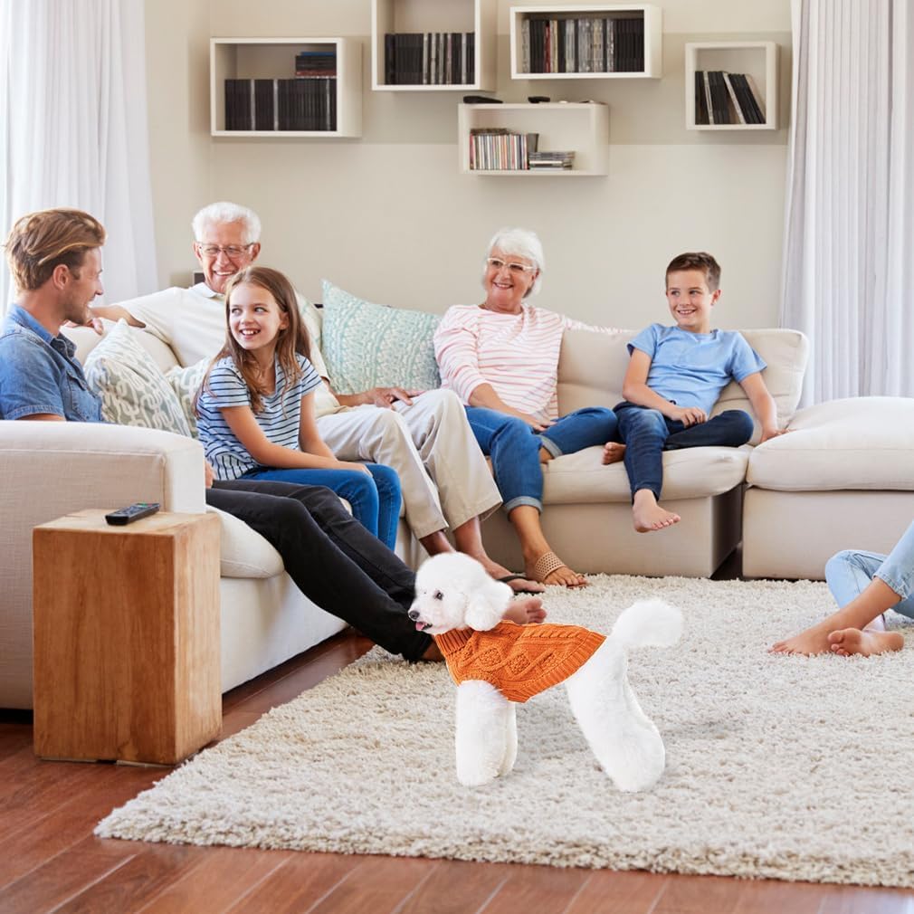 BINGPET Thermal Knitted Dog Sweater, Winter Dog Cat Coat, Warm Sweater for Small/Medium Dogs, Classic Cable Knit Turtleneck Pullover, Orange Acrylic