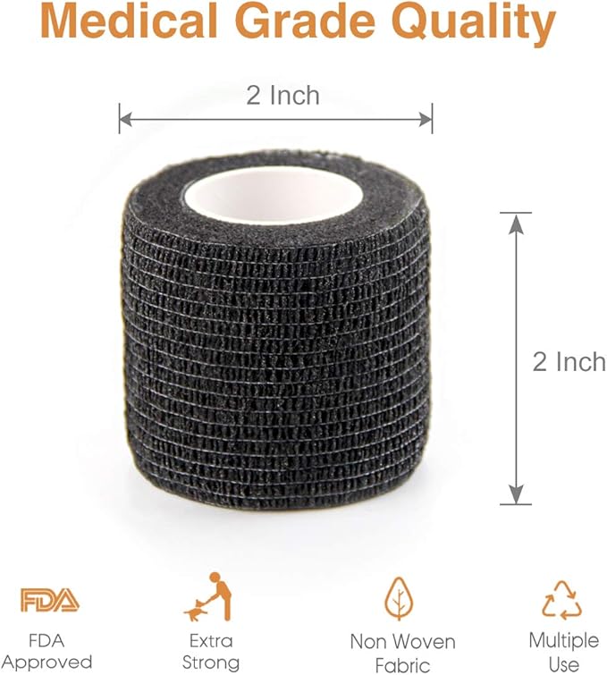 AUPCON Vet Wrap Cohesive Bandages Bulk Self Adhesive Bandage Wrap Self Adherent Wrap Non-Woven for Dogs Pet Animals & Ankle Sprains & Swelling 2 Inch x 5 Yards (2 Inch Black)