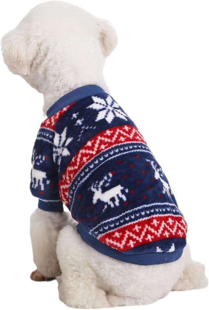 Dog Sweater, 2 Pack Dog Sweaters for Small Dogs, Dog Clothes for Small Dogs Girl Boy, Ultra Soft and Warm Puppy Sweater Dog Coat for Winter Christmas (XS, Xmas Red+Xmas Blue)