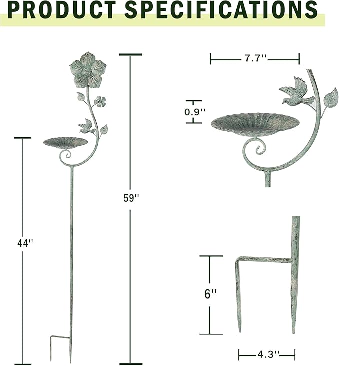 59" H Metal Bird Feeder with Stake,Vintage Freestanding Bird Feeder Tray,Bird Baths for Outdoors,Yard Lawn Decorative Garden Stakes ﻿