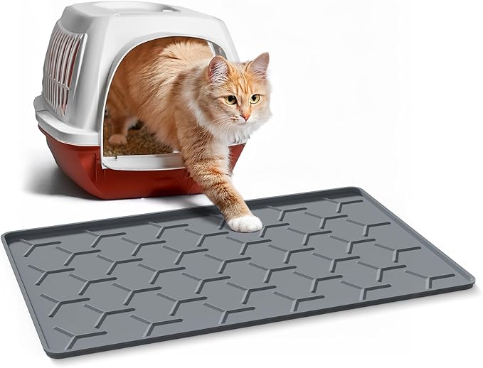 Cat Litter Box Mat, Silicone Kitty Litter Mat, 24" X 16" Waterproof Silicone Pad for Floor, Dark Gray