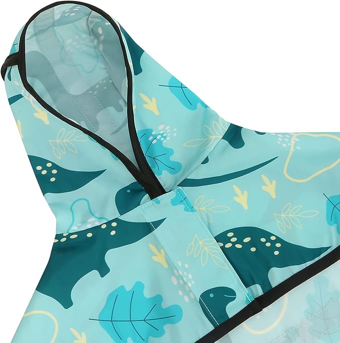 HDE Dog Raincoat Jacket Reflective Adjustable Hooded Pet Poncho Rain Coat with Leash Hole for Small to X-Large Dogs Dinosaurs - M