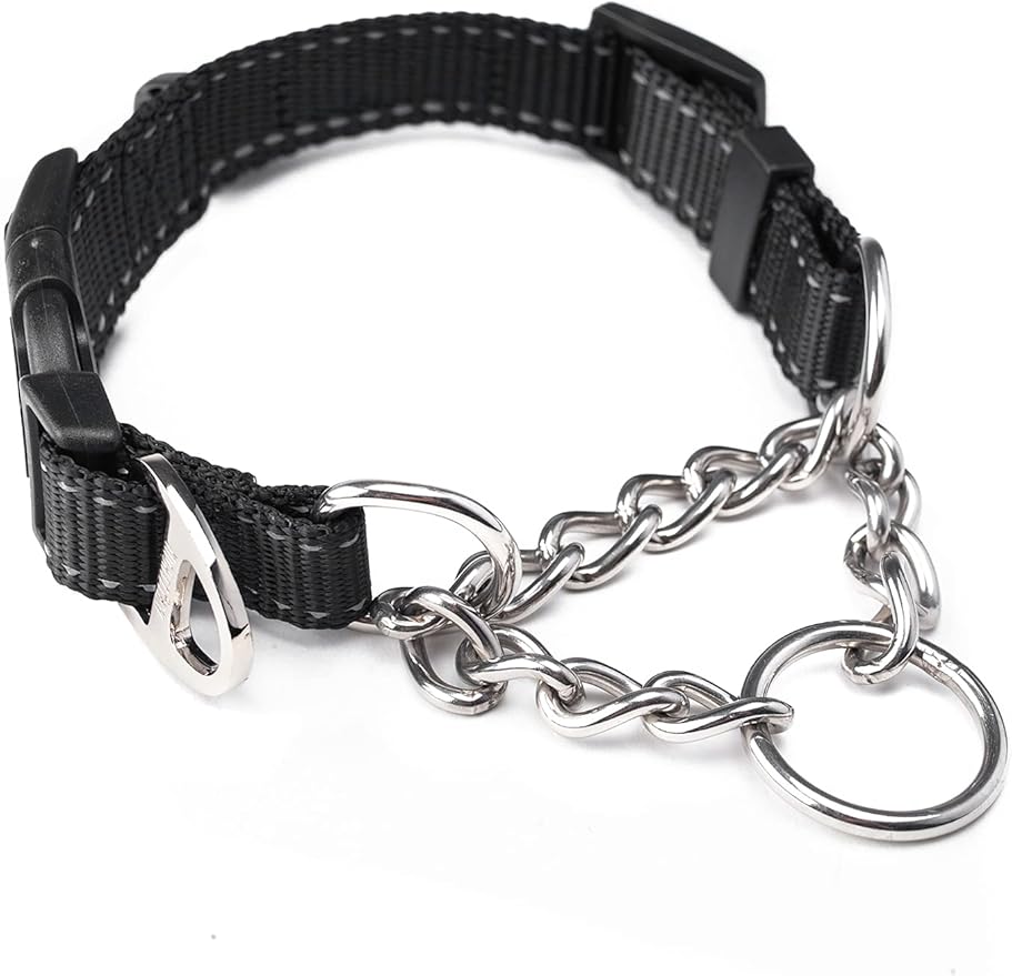 Mighty Paw Martingale Dog Collar 2.0 | Trainer Approved Limited Slip Collar with Stainless Steel Chain & Heavy Duty Buckle - Modified Cinch Collar for Gentle & Effective Pet Training - Small, Black
