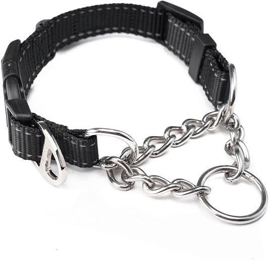 Mighty Paw Martingale Dog Collar 2.0 | Trainer Approved Limited Slip Collar with Stainless Steel Chain & Heavy Duty Buckle - Modified Cinch Collar for Gentle & Effective Pet Training - Small, Black