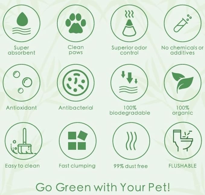 Plant-Based Bamboo Fiber Cat Litter, Resealable, Dust Free, Instant Clumping, Flushable, Odor Control, Environmentally Friendly - Multiple Packs (4 Packs)