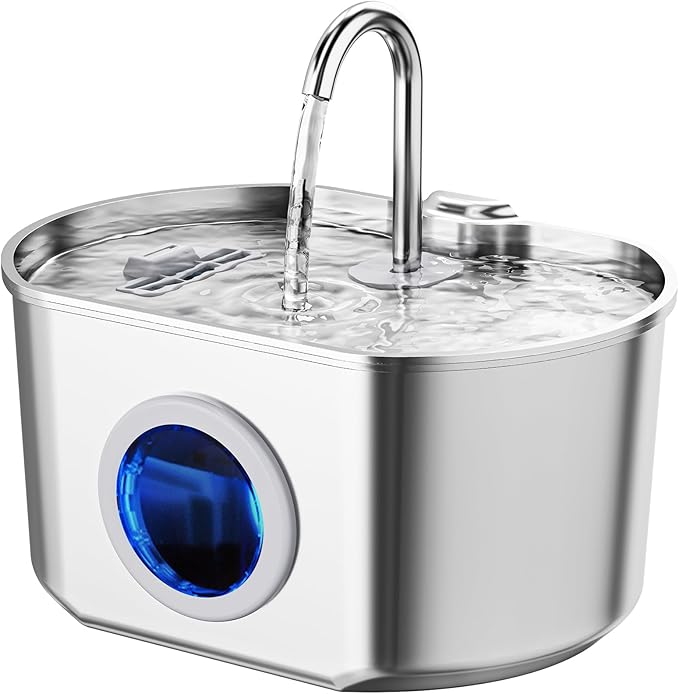 Cat Water Fountain Stainless Steel: 74oz/2.2L Cat Fountain for Drinking- Pet Water Fountain Inside - Automatic Dog Watering Dispenser Bowl - Pet Feeding & Watering Supplies - Water Level Window