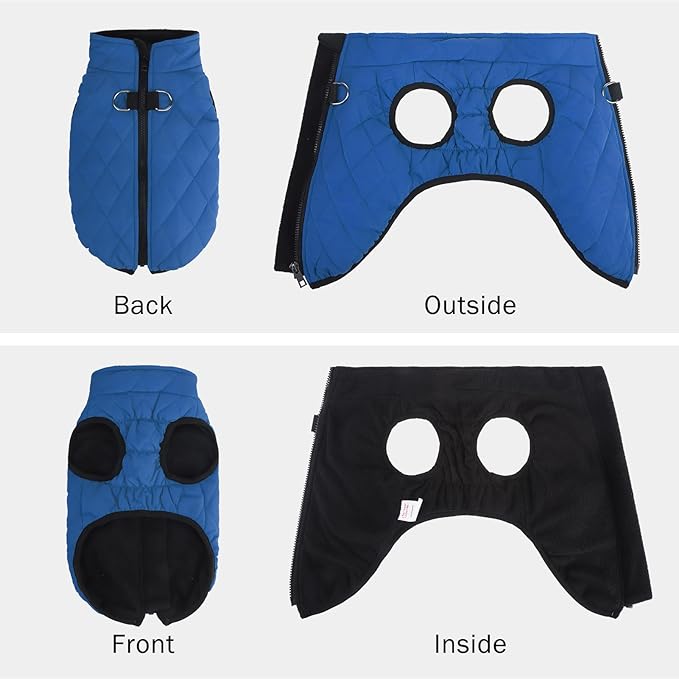 SCENEREAL Winter Dog Vest Coat with Harness Built in, Warm Puppy Jacket for Small Medium Dogs, Cold Weather Coat with Zipper, Fleece Puffer Vest Windproof Snow Clothes, Blue S