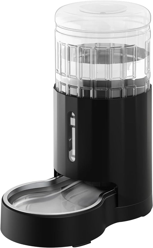 CZPET Automatic 4L/1Gal/135Oz Cat Water Dispenser with Stainless Steel Bowl, Gravity Waterer for Small Medium Dog Puppy Kitten (Black)