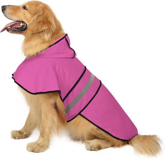 HDE Dog Raincoat Jacket Reflective Adjustable Hooded Pet Poncho Rain Coat with Leash Hole for Small to X-Large Dogs Pink - L