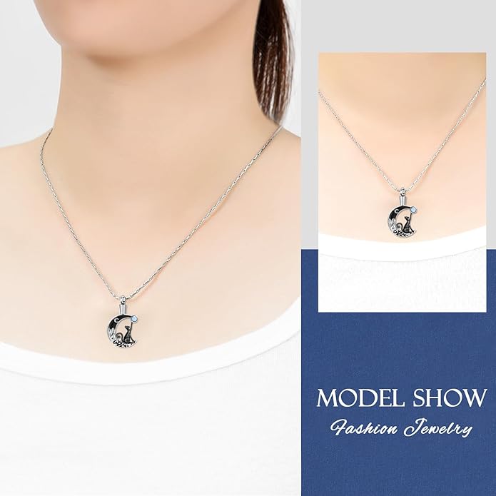 constantlife Cat Moon Urn Necklace for Women Pet Cremation Jewelry for Ashes Stainless Steel Pendant Funeral Keepsake Loved Ones Memorial Gift