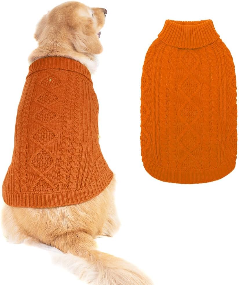 BINGPET Thermal Knitted Dog Sweater for Small Medium Large Dogs,Winter Dog Cat Coat Warm Sweartershirts Outfits,Classic Cable Knit Turtleneck Pullover Dog Jumper Coat Warm Sweartershirts