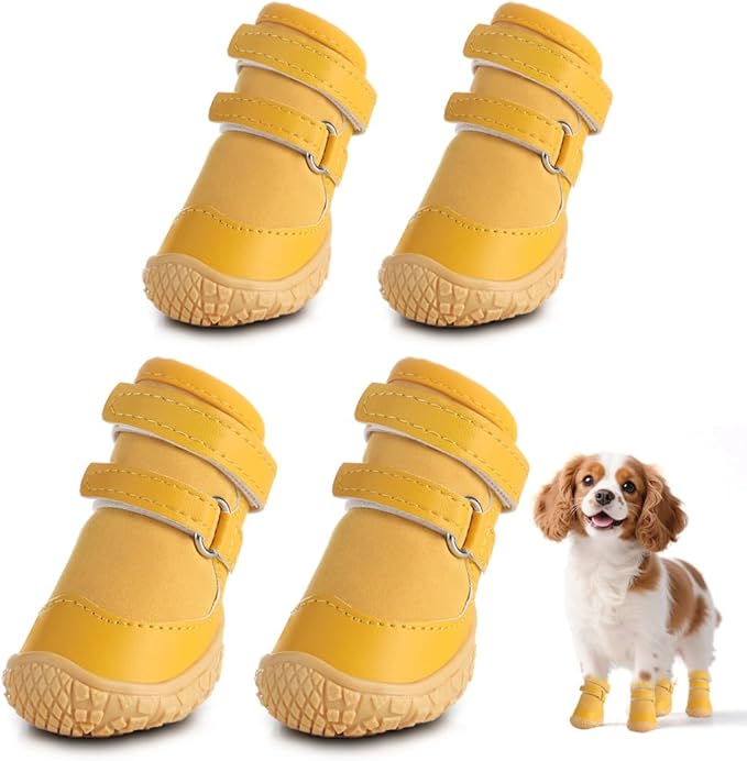 Dog Shoes for Small Dogs, Breathable Dog Boots Paw Protector for Hot Pavement Winter Snow, Dog Booties with Rugged Anti-Slip Sole for Hardwood Floors Outdoor Walking Yellow Size 1