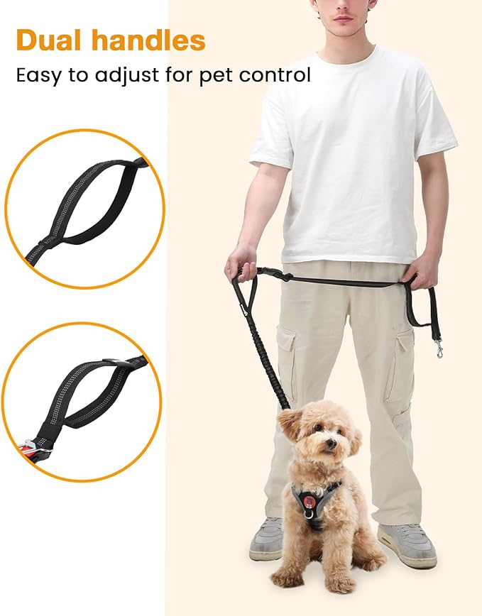 Pecute Dog Leash Hands Free with Pouch, Waist Belt Fanny Pack with Soft Pads, Dual Handles and Durable Bungee for Walking, Dog Seat Belt, Hiking, Running, Training,Blue(Up to 180lbs)
