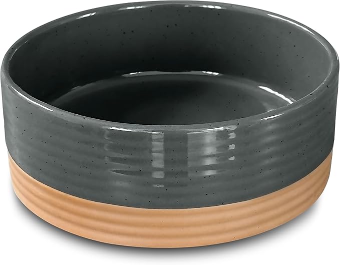 Mora Ceramic Pet Bowl - Large Food/Water Dish for Large Dogs, Cats, Great Dane, Mastiff - 50oz or 8 Cups - Basic Bowls - Charcoal