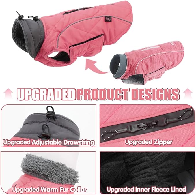 EMUST Dog Vests for Winter, Fleece Lined Dog Coat for Cold Weather Warm Pet Jackets for Small Medium Large Dogs, Pet Dogs Apparel for Cold Weather, Pink, XXXL