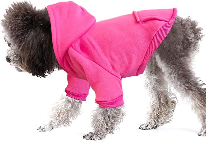 Jecikelon Winter Dog Hoodie Sweatshirts with Pockets Warm Dog Clothes for Small Dogs Chihuahua Coat Clothing Puppy Cat Custume (Rose red, Large)
