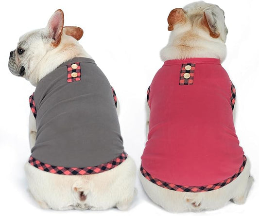 KYEESE 2Pack Dog Shirt Pullover Pet Clothes Sleeveless Fleece Puppy Coats Canine Sweatshirt Soft Tee Vest Lightweight Sweater for Small Dogs, Grey+Pink, X-Large