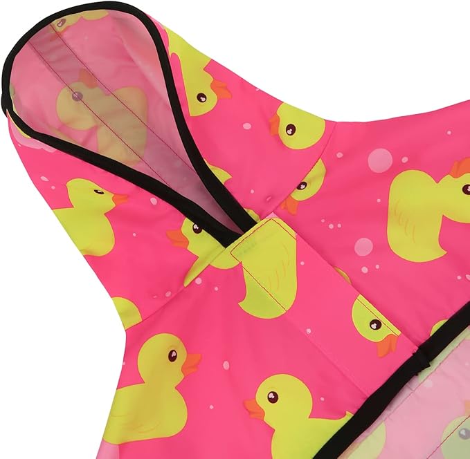 HDE Dog Raincoat Jacket Reflective Adjustable Hooded Pet Poncho Rain Coat with Leash Hole for Small to X-Large Dogs Pink Ducks - XL