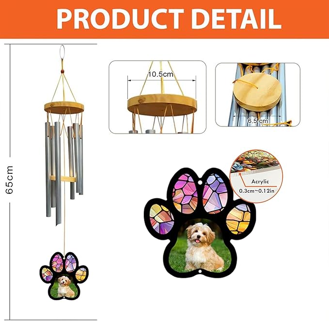 Personalized Hand Dog Wind Chimes Sun Catcher, Dog Memorial Winds Chime, Pet Loss Wind Chimes Sun Catcher, Gifts for Dogs Lovers, Sympathy Pet Winds Chime 2