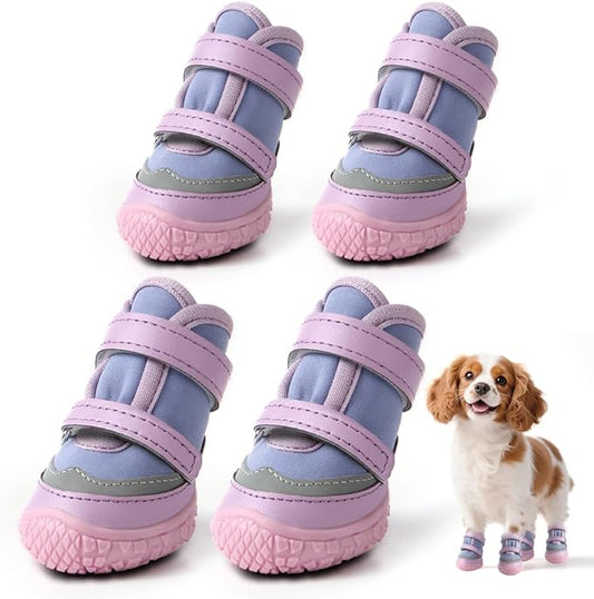 Dog Shoes for Small Dogs, Breathable Dog Boots Paw Protector for Hot Pavement Winter Snow, Dog Booties with Reflective Strips Rugged Anti-Slip Sole for Hardwood Floors Outdoor Walking Purple Size 1