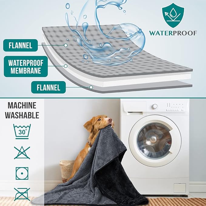 PetAmi Waterproof Dog Blanket, Leakproof Puppy Blanket for Small Medium Dogs, Furniture Sofa Couch Cover Protector, Fleece Pet Throw Indoor Cat Kitten, Reversible Washable Soft Plush, 29x40 Black Gray