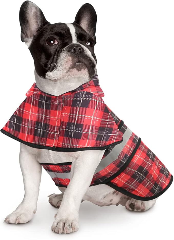 HDE Dog Raincoat Jacket Reflective Adjustable Hooded Pet Poncho Rain Coat with Leash Hole for Small to X-Large Dogs Plaid - S