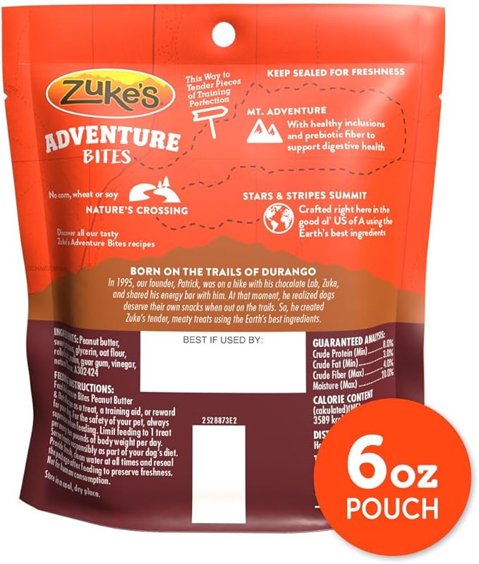 Zuke's Adventure Bites Pet Treats for Dogs, Soft Dog Treats with Real Peanut Butter and Oats - 6 oz. Pouch