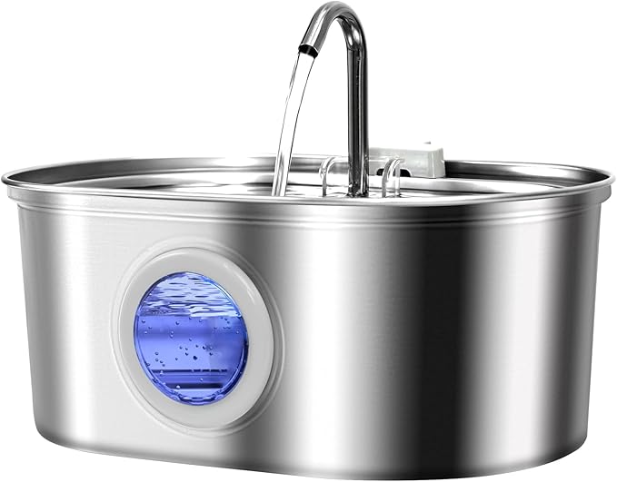Cat Water Fountain Stainless Steel 3.2L/108oz Capacity, Automatic Pet Water Dispenser with Quiet Pump, and Dishwasher Safe Design for Cats, Dogs(Cat Fountain + 1 Filter + 1 Sponges)