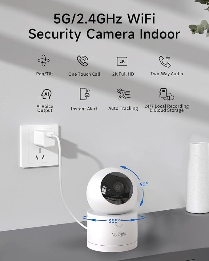 [5G & 2.4G] 2K Pan/Tilt Security Cameras for Home Security Indoor, AI Voice Change for 2-Way Talk, Motion Detection, 24/7 SD Recording/Cloud Storage, Baby Monitor/dog/Pet Camera with Phone App, 4