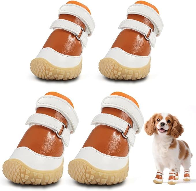 Dog Shoes for Small Dogs, Breathable Dog Boots Paw Protector for Hot Pavement Winter Snow, Dog Booties with Rugged Anti-Slip Sole for Hardwood Floors Outdoor Walking Brown - White Size 3
