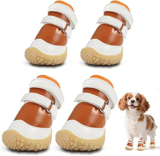 Dog Shoes for Small Dogs, Breathable Dog Boots Paw Protector for Hot Pavement Winter Snow, Dog Booties with Rugged Anti-Slip Sole for Hardwood Floors Outdoor Walking Brown - White Size 2