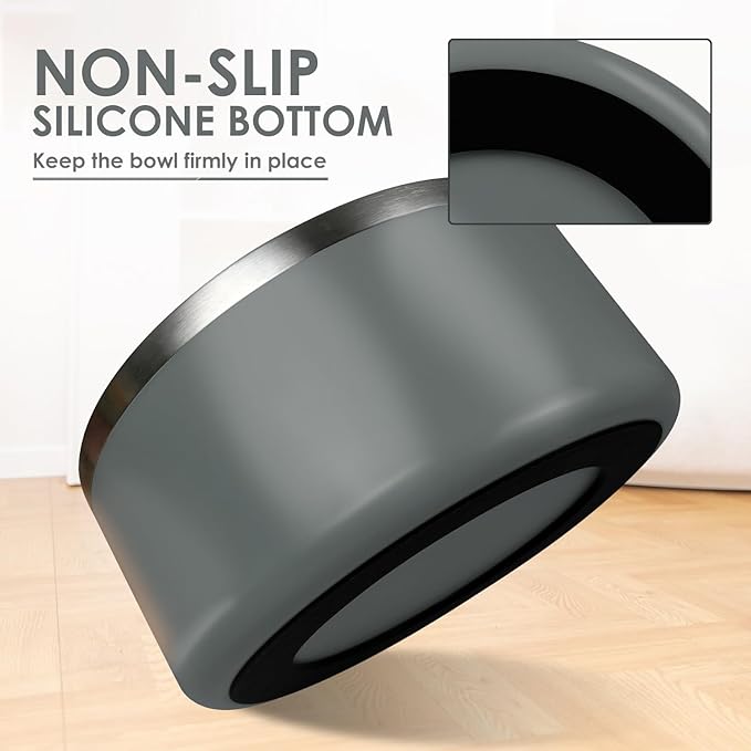 IKITCHEN Dog Bowl for Food and Water, 40 Oz Stainless Steel Pet Feeding Bowl, Durable Non-Skid Insulated Heavy Duty with Rubber Bottom for Medium Large Sized Dogs (40 Ounces/5 Cup, Grey)