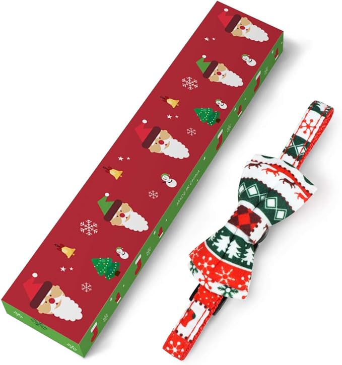 Joytale Upgraded Christmas Cat Collar with Bells, Breakaway Cat Collars with Bow Tie, 1 Pack Girl Boy Safety Plaid Kitten Collars, Christmas