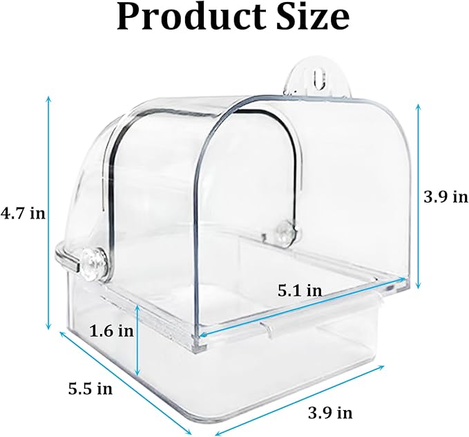 Tfwadmx Bird Cage Bath Hanging Parrot Bath Tub Water Shower Food Feeder Holder Tray Bird Bath Supplies for Small Birds Canary Budgies Cockatiel Lovebirds (Transparent)