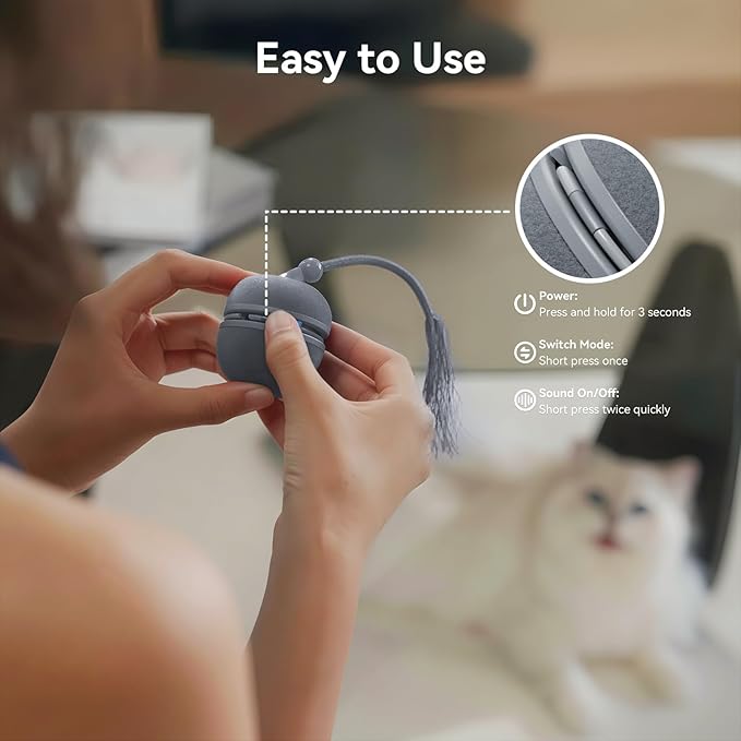 Cheerble 2 in 1 Interactive Cat Toys for Indoor Cats - Wicked Ball Duo2 Automatic Cat Toy, Dual Interchangeable Shells, Electric Cat Toy Ball with Chirping Sounds,Rechargeable Moving Kitten Toys, Blue