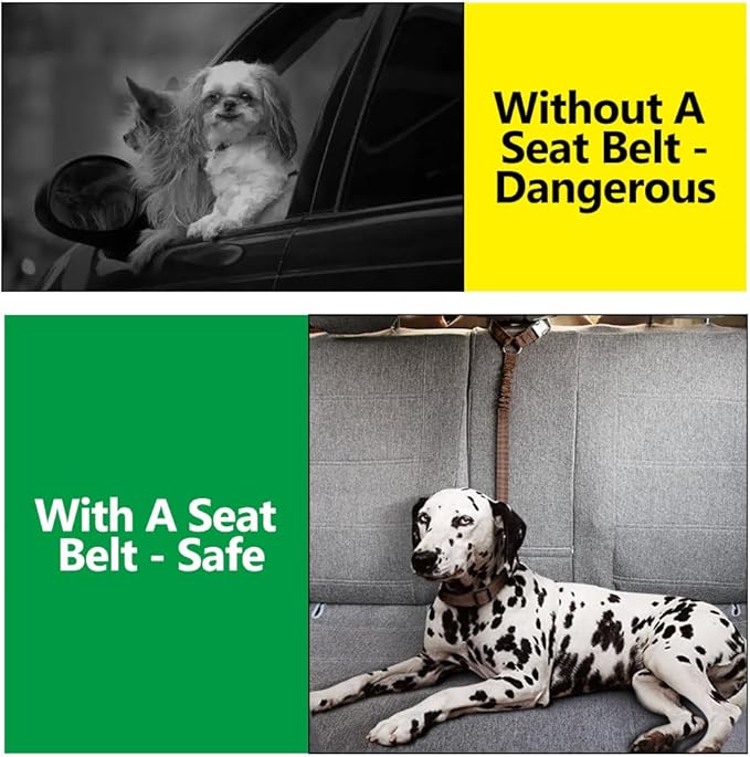 Plutus Pet Dog Seat Belt for Car Headrest, Reflective and Adjustable Restraint with Elastic Bungee for Safety, Vehicle Seatbelt Harness for Small Medium Large Dogs and Cats, Chocolate