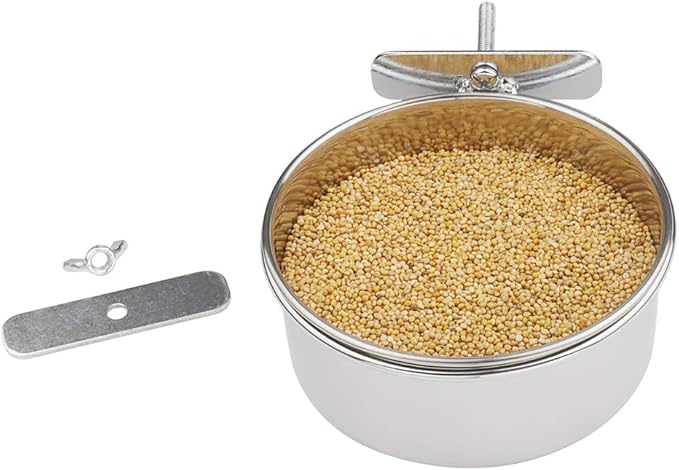 2-Pack Bird Parrot Feeding Cups with Clamp, Stainless Steel Food Water Bowls Dish for Small Animal, Chinchilla, Ferret, Cockatiel, Conure, Parakeet