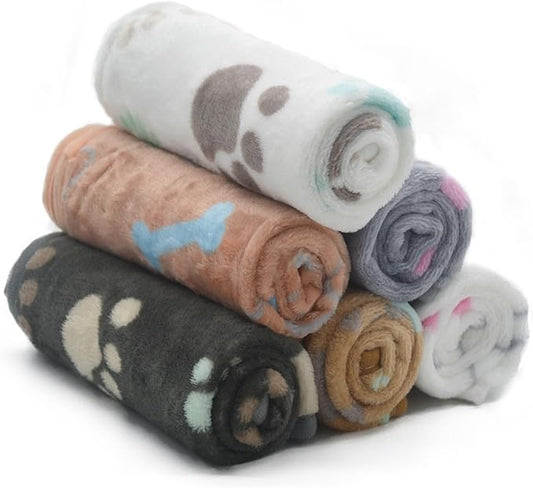 SORKUT 1 Pack 6 Dog Blankets Cat Soft Fluffy Fleece Pet Blanket Puppy Blanket Warm Paw Print Design Puppy Kitten Doggy Small(23"x15")