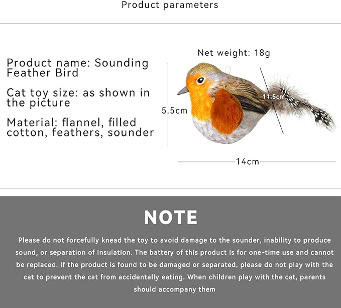 Catnip Cat Toys Satisfy Cat's Natural Hunting Instintion for Indoors Cats Feather Toys Interactive with Lifelike Chirp Sound Chirping Bird Kitten Toy Real Feather(Green Bird)