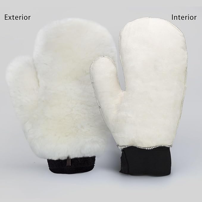 Gracefur Ultra-Soft Sheepskin Horse Grooming Mitts for Tack, Saddle & Boot Cleaning - Perfect Gloves for Tack & Horse Care (White)