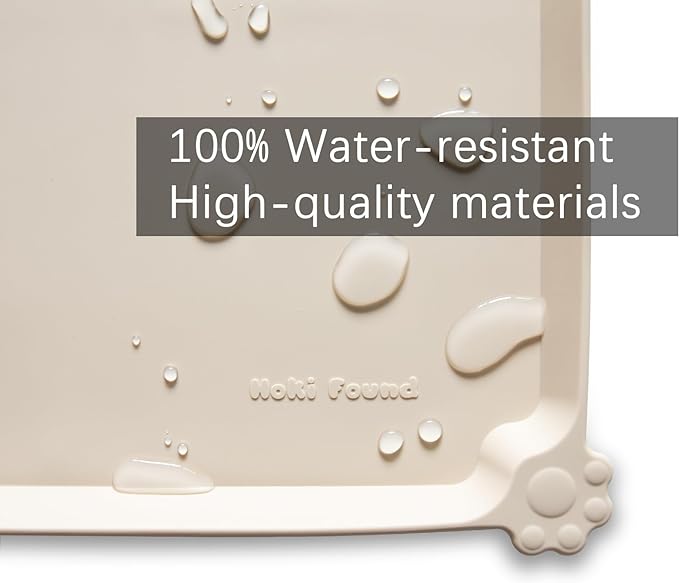 Hoki Found Large Silicone Pet Feeding Tray - Waterproof Dog Pet Cat Feeding Mat - Non Slip Pet Dog Cat Food Bowl Mats Placemat -Pet Water Mats for Carpet -Papayawhip