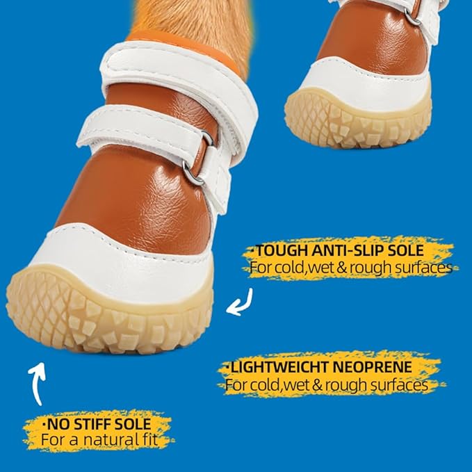 Dog Shoes for Small Dogs, Breathable Dog Boots Paw Protector for Hot Pavement Winter Snow, Dog Booties with Rugged Anti-Slip Sole for Hardwood Floors Outdoor Walking Brown - White Size 2