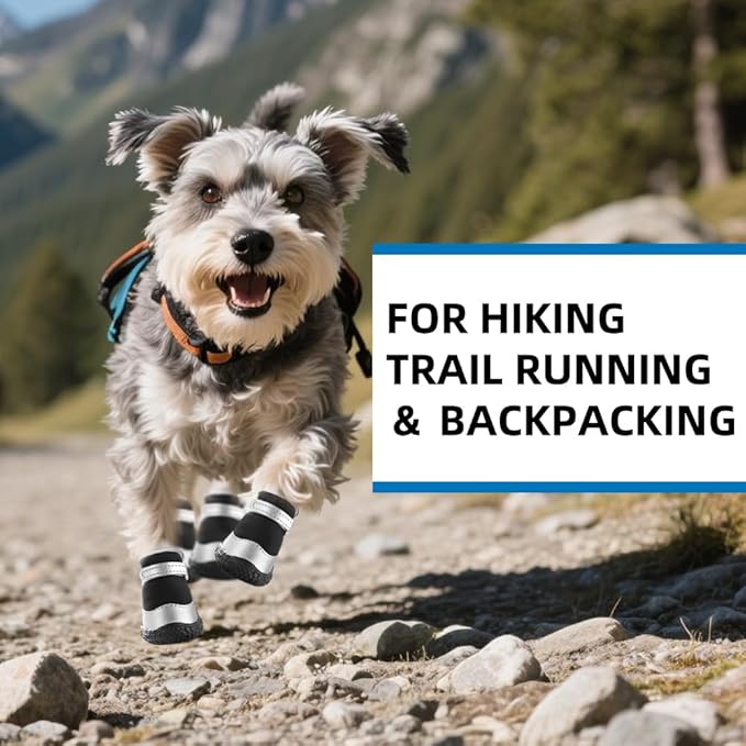 Dog Shoes for Small Dogs, Breathable Dog Boots Paw Protector for Hot Pavement Winter Snow, Dog Booties with Reflective Strips Rugged Anti-Slip Sole for Hardwood Floors Outdoor Silver Black Size 1